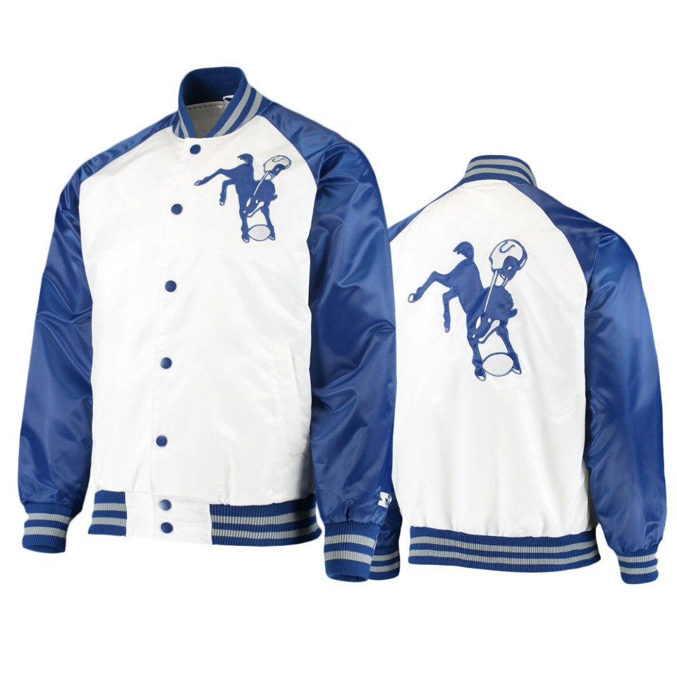 colts white royal clean up throwback varsity jacket