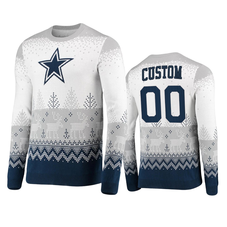 cowboys custom white 2021 christmas gift big logo sweater