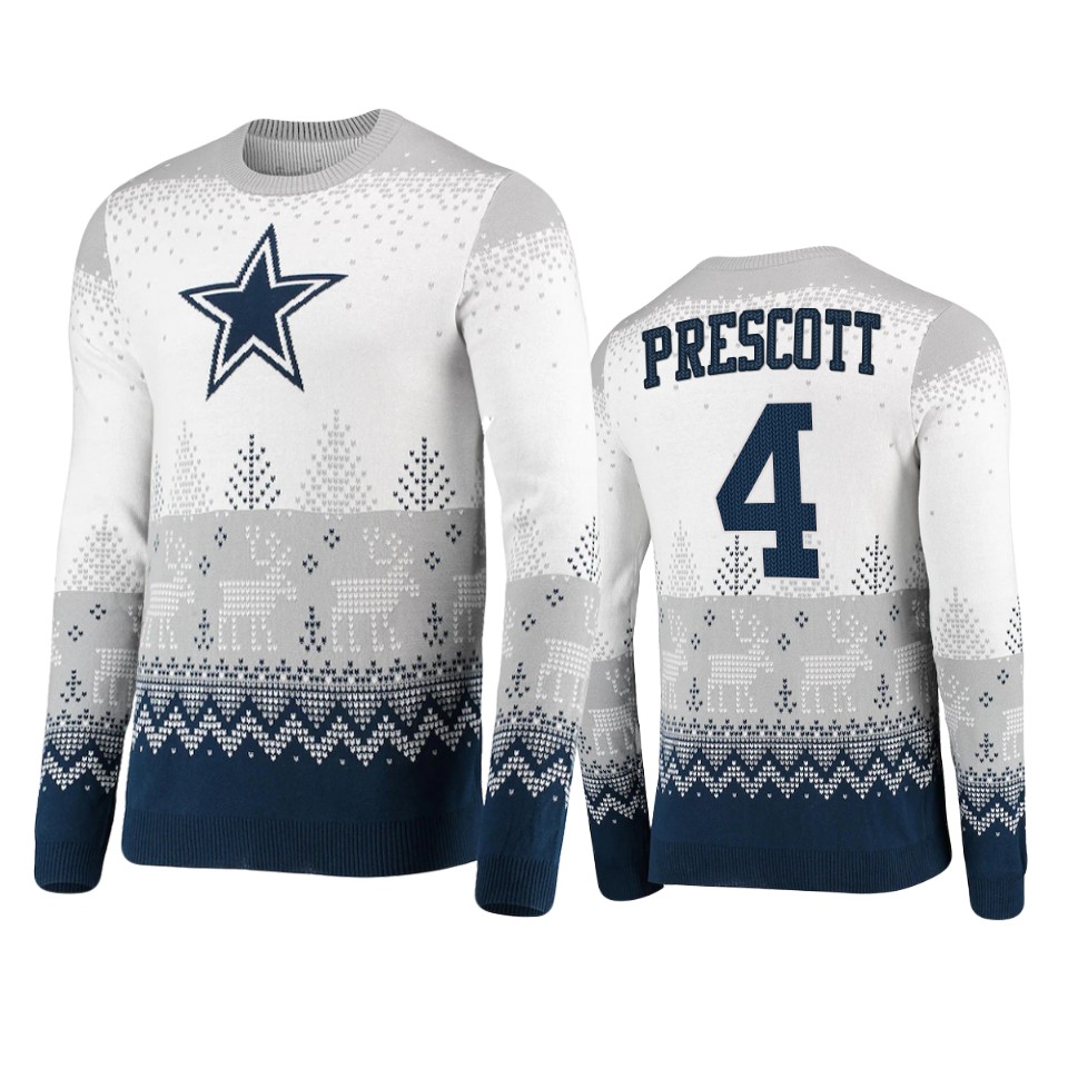 cowboys dak prescott white 2021 christmas gift big logo sweater