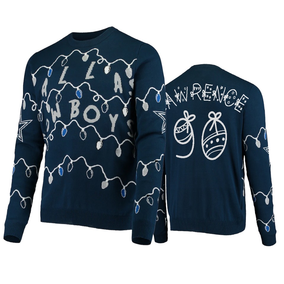 cowboys demarcus lawrence navy ugly light up sweater