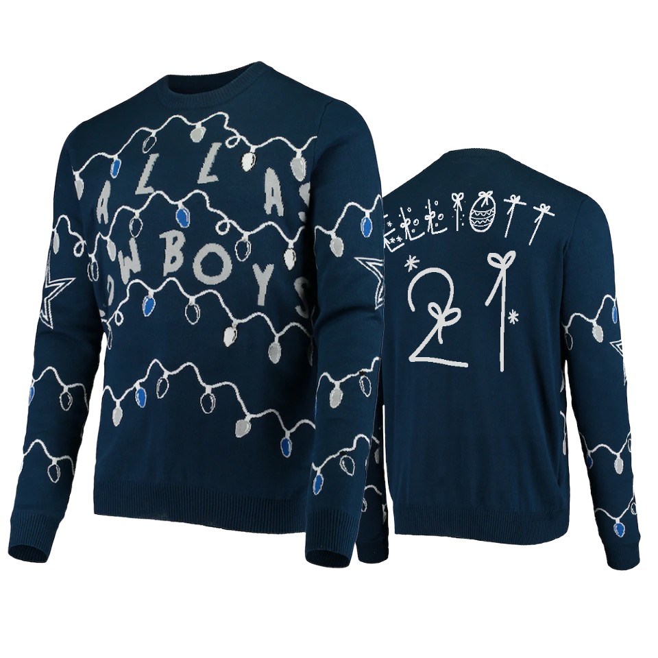 cowboys ezekiel elliott navy ugly light up sweater