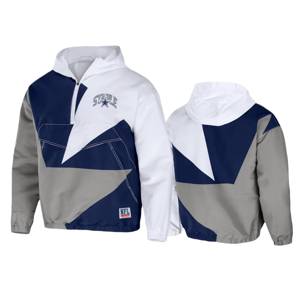 cowboys navy staple all over print quarter zip jacket