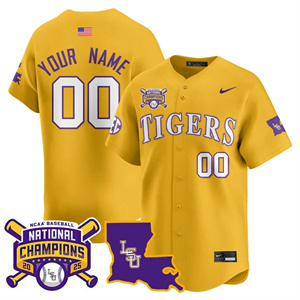 custom Men's LSU Tigers 2025 World Series Champions Limited Jersey - All Stitched Gold