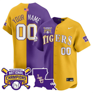 custom Men's LSU Tigers 2025 World Series Champions Limited Jersey - All Stitched Split