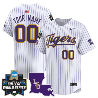 custom Men's LSU Tigers 2025 World Series Vapor Premier Limited Jersey - All Stitched Pinstripe