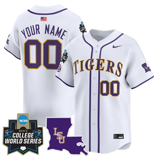 custom Men's LSU Tigers 2025 World Series Vapor Premier Limited Jersey - All Stitched White