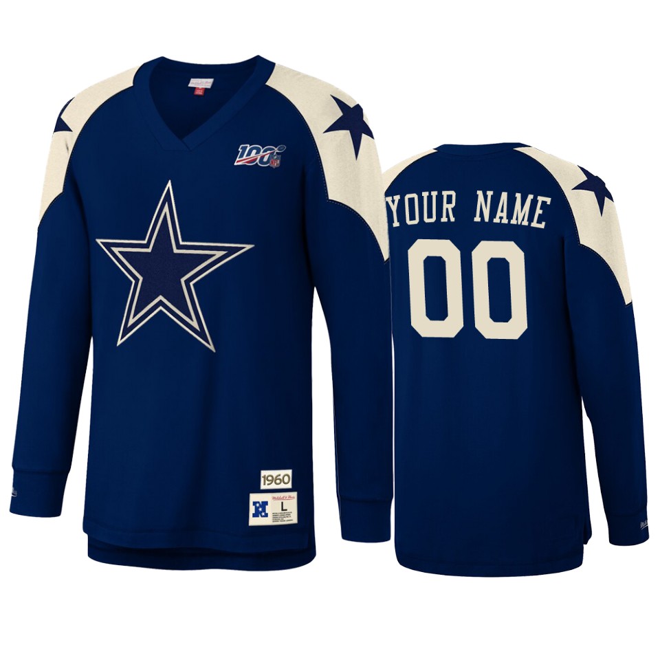 custom cowboys navy nfl 100 long sleeve t shirt
