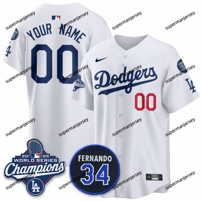 custom los angeles dodgers 2025 world series champions   jersey - all stitched custom white_副本1
