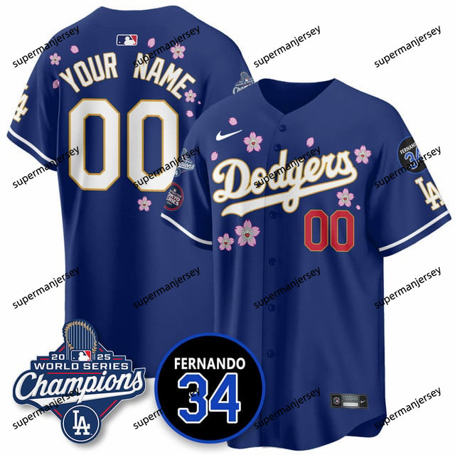 custom los angeles dodgers 2025 world series champions   jersey - all stitched royal2_副本1