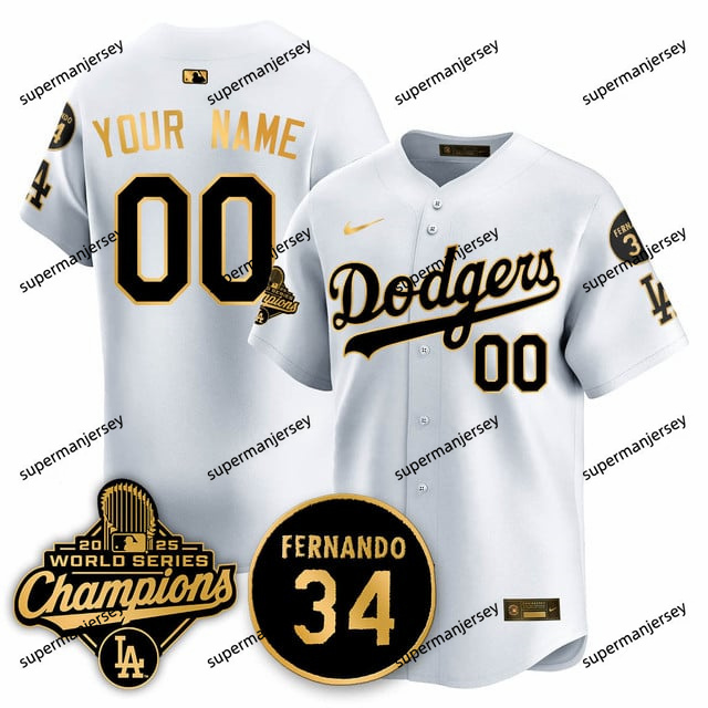 custom los angeles dodgers 2025 world series champions   jersey - all stitched white gold_副本1