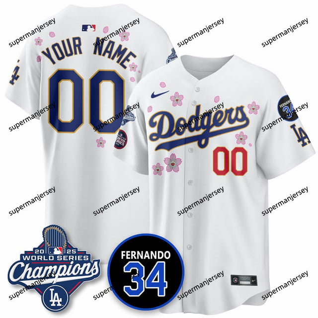 custom los angeles dodgers 2025 world series champions   jersey - all stitched white1_副本1