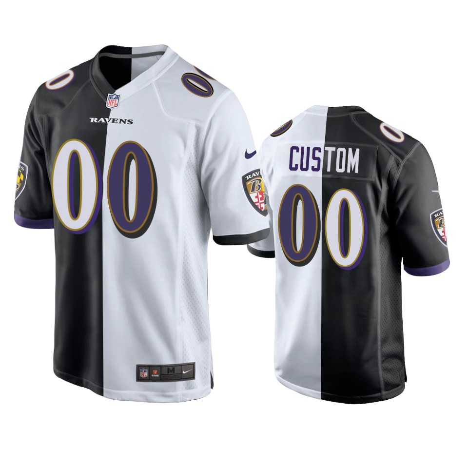 custom ravens black white split game jersey 1