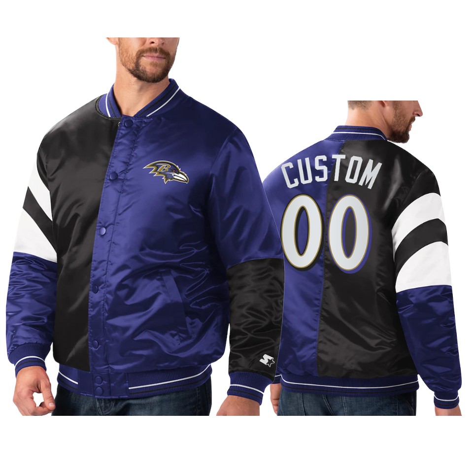 custom ravens purple black split leader varsity jacket