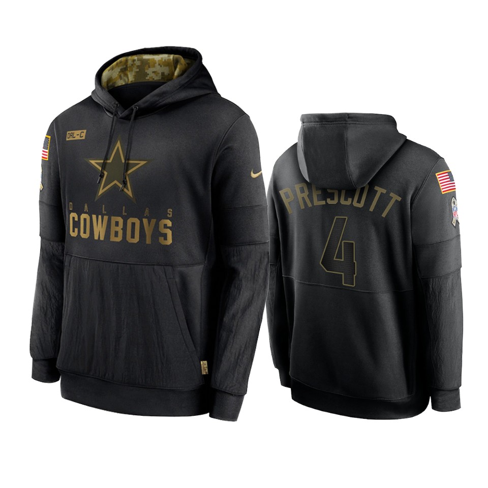 dak prescott cowboys black 2020 salute to service sideline performance hoodie