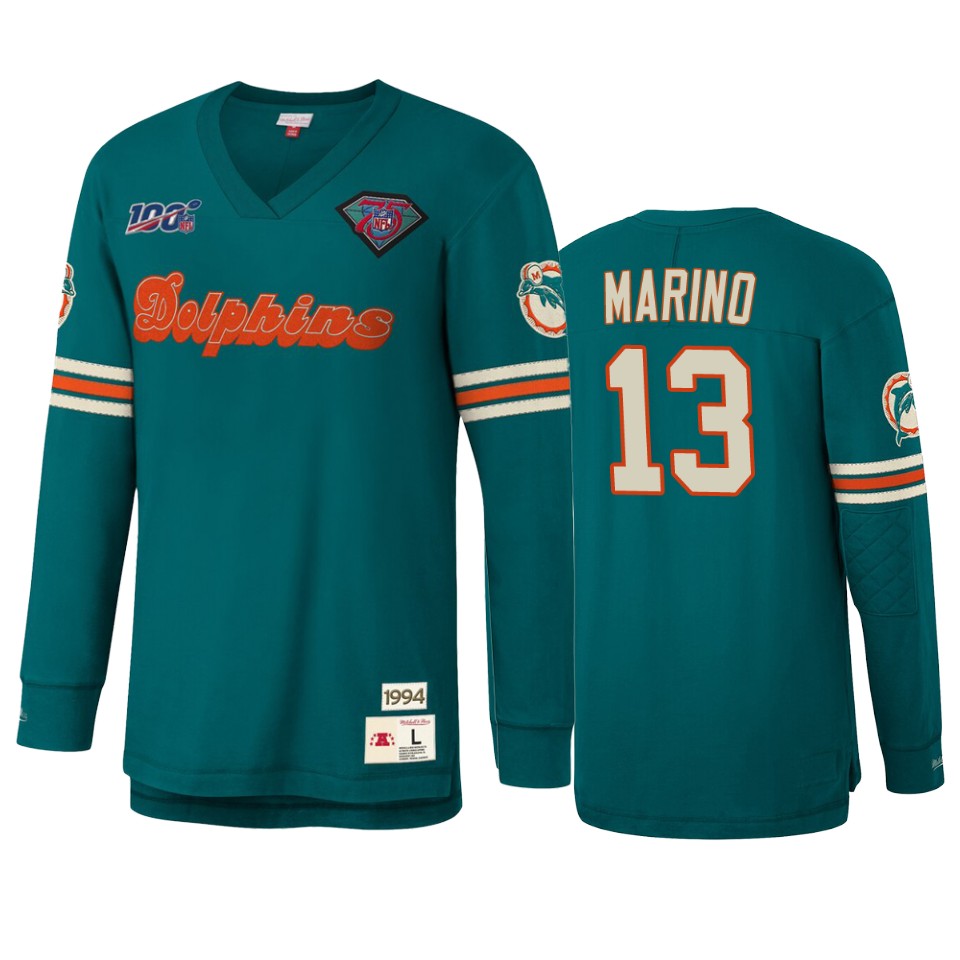 dan marino dolphins aqua nfl 100 long sleeve t shirt