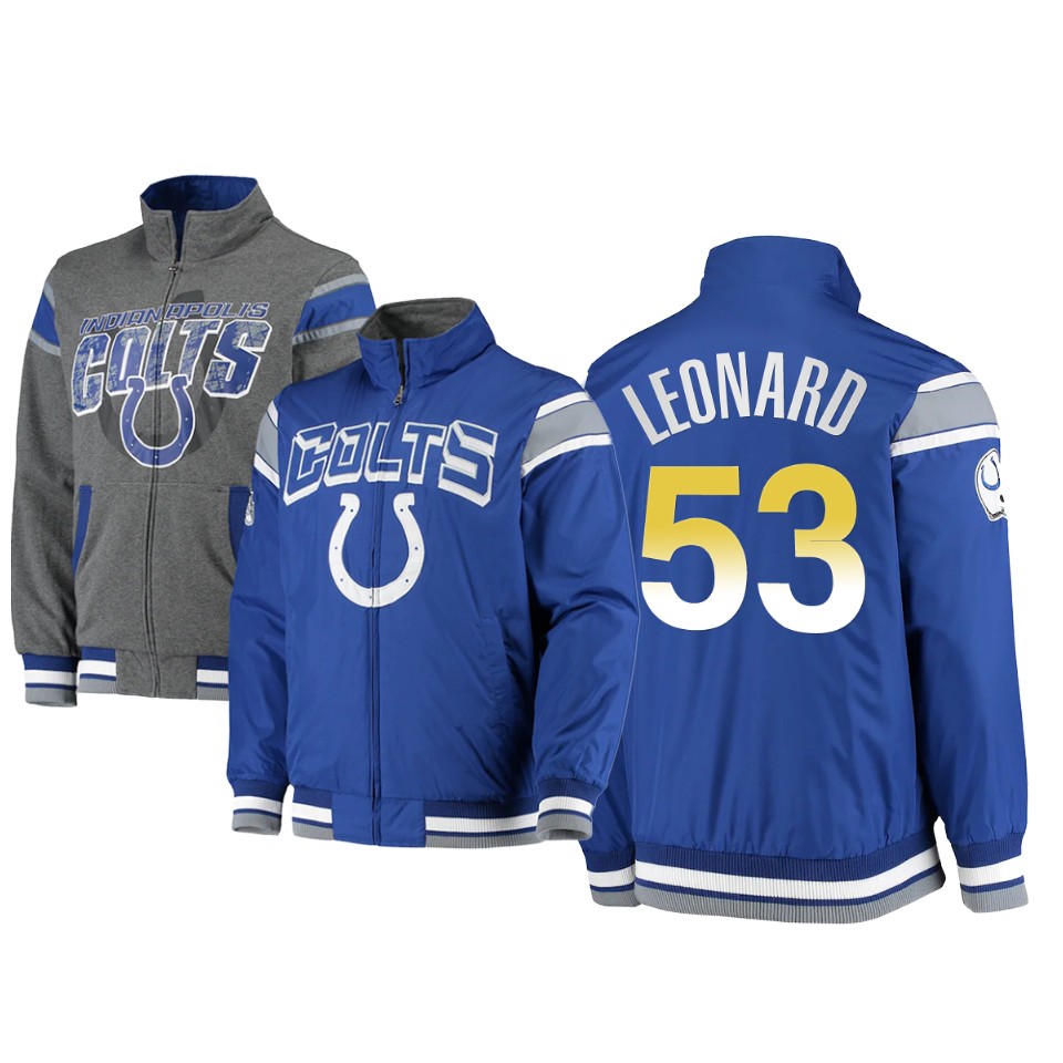 darius leonard colts royal charcoal offside reversible full zip jacket