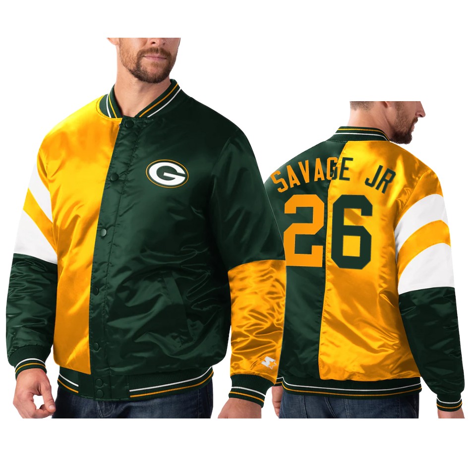 darnell savage jr. packers green gold split leader varsity jacket