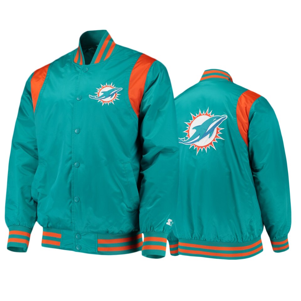 dolphins aqua orange prime time twill satin varsity jacket
