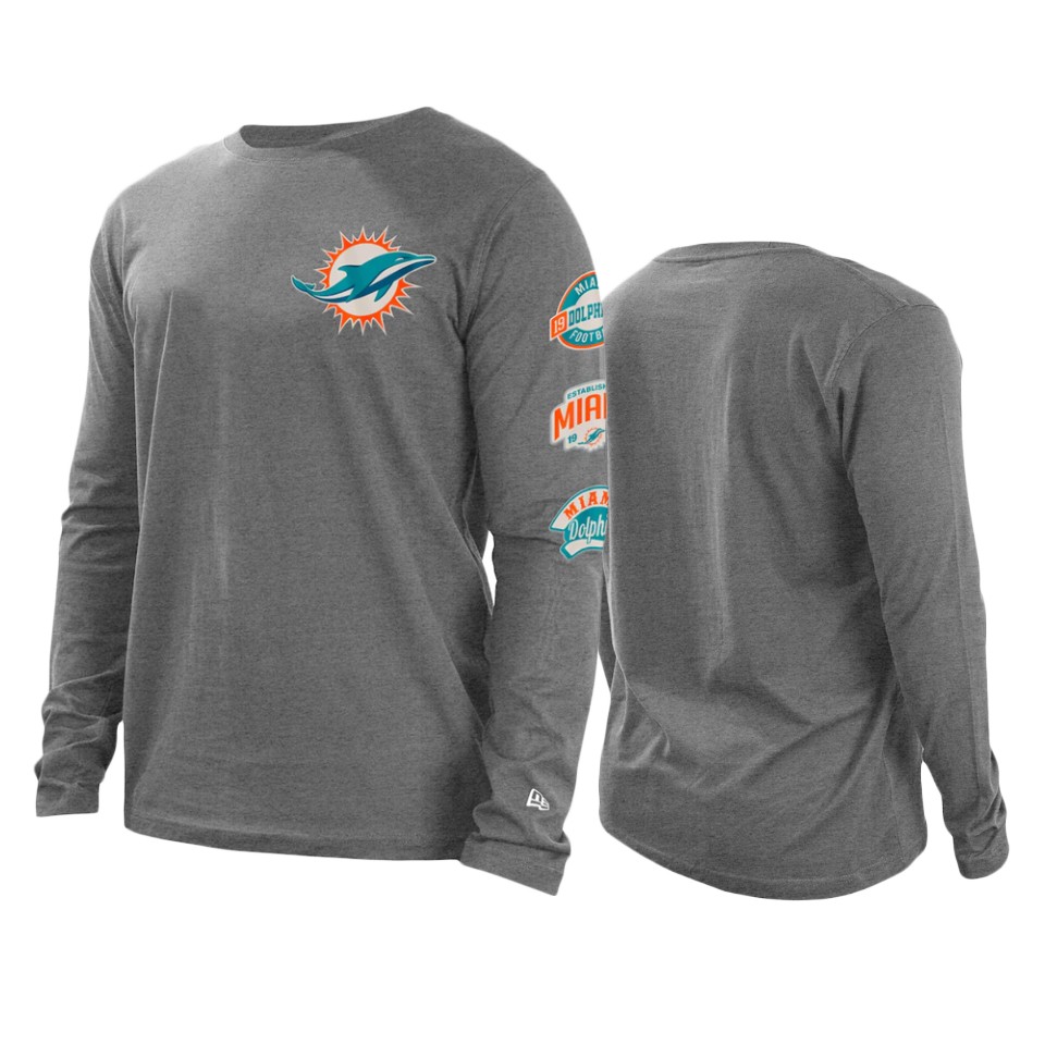 dolphins heathered gray hype 2 hit long sleeve t shirt