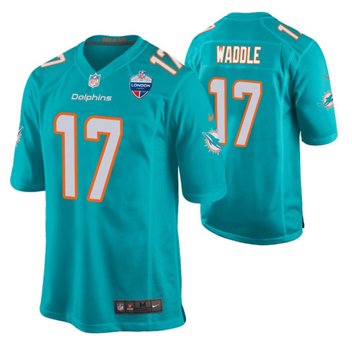 dolphins jaylen waddle 2021 london games patch game jersey aqua game