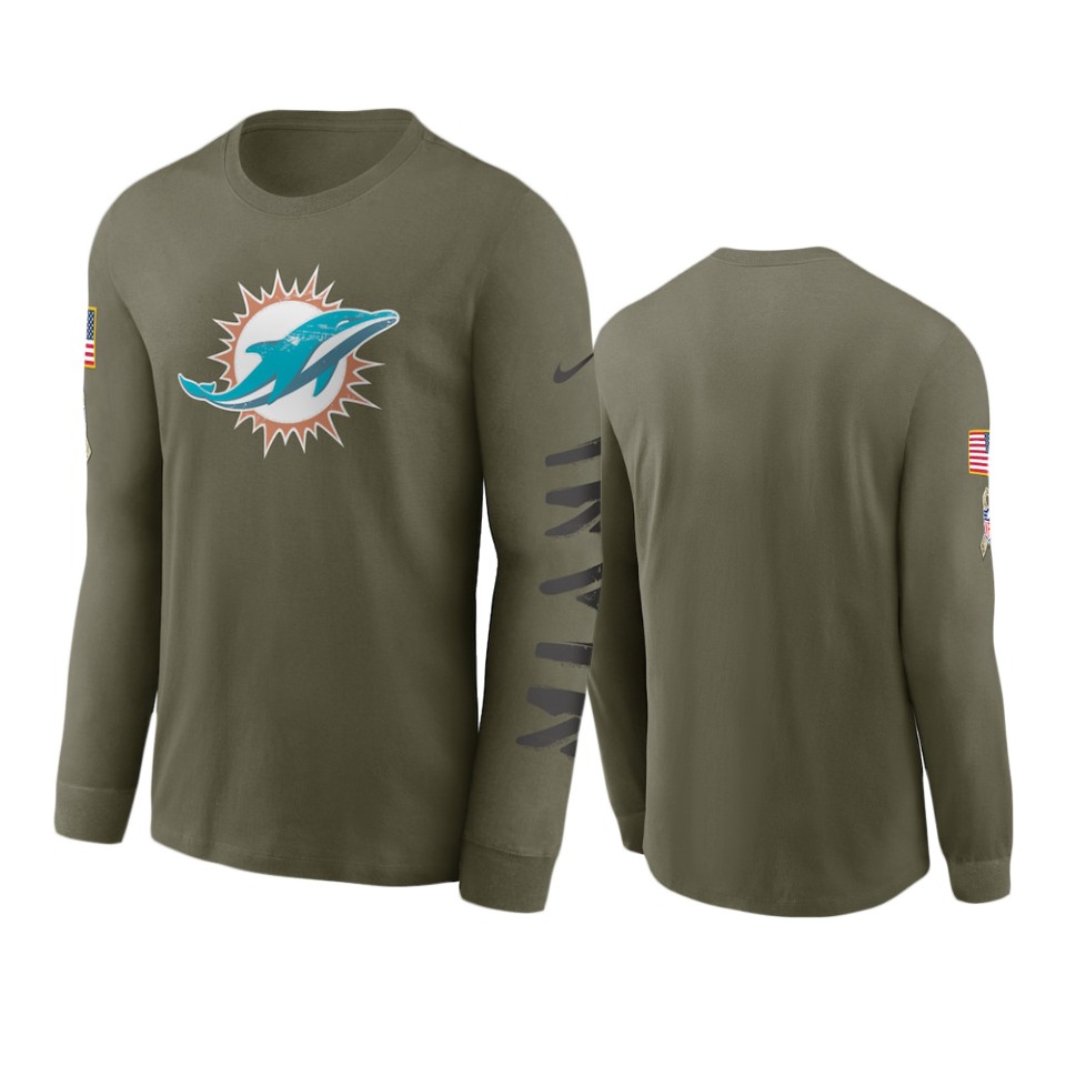 dolphins olive 2022 salute to service long sleeve t shirt