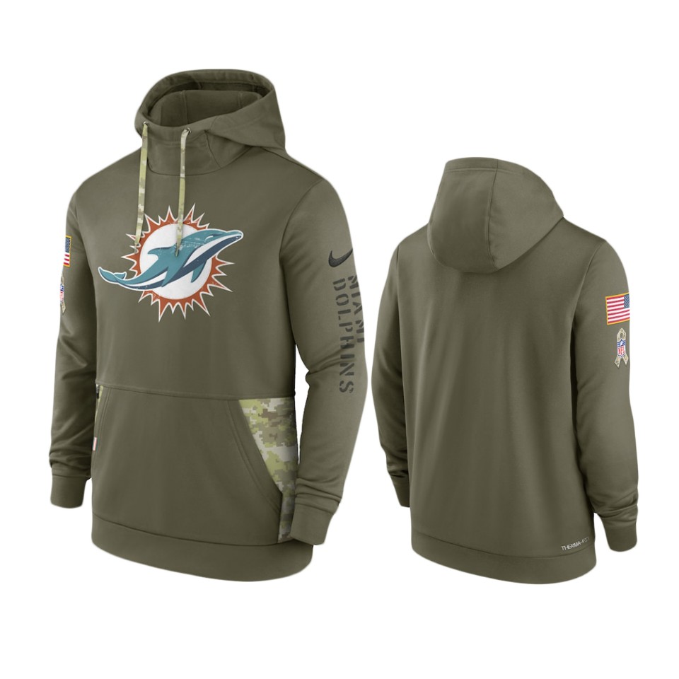 dolphins olive 2022 salute to service therma hoodie