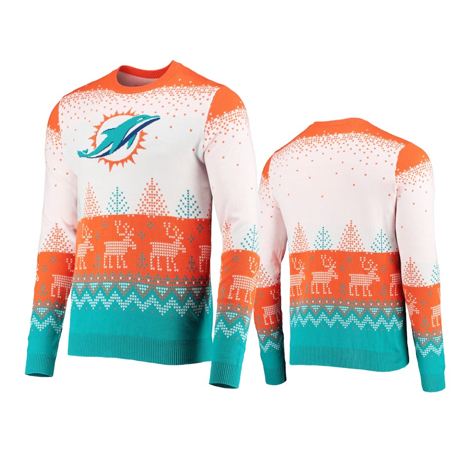 dolphins white 2021 christmas gift big logo sweater