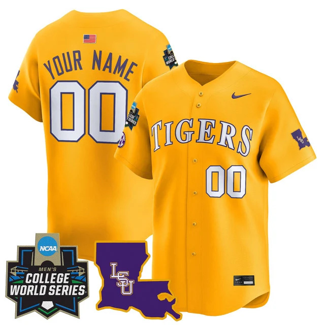 en LSU Tigers 2025 World Series Vapor Premier Limited Custom Jersey - All Stitched Men gold