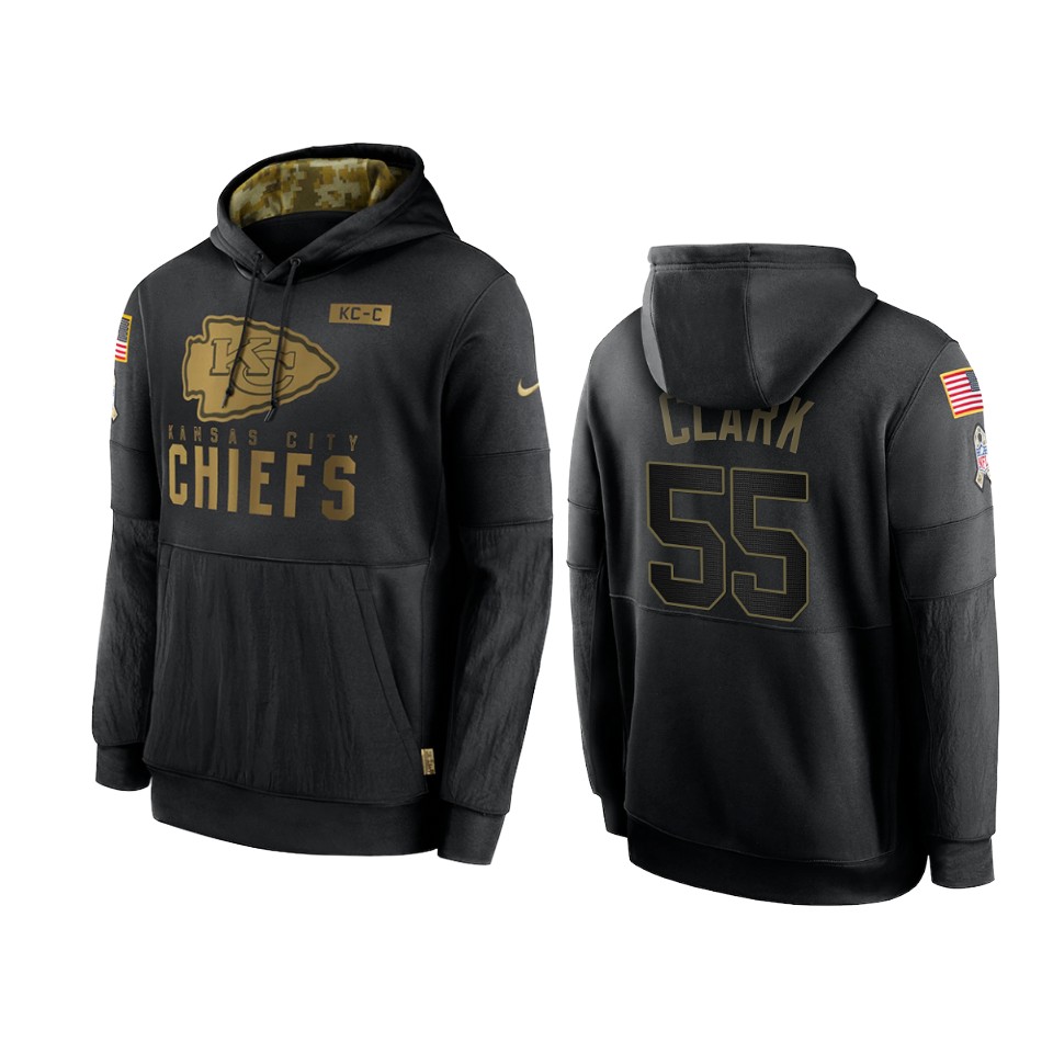 frank clark chiefs black 2020 salute to service sideline performance hoodie