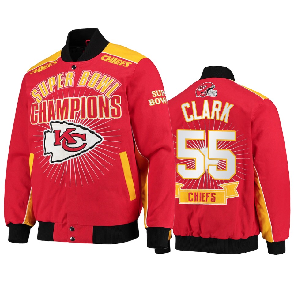 frank clark chiefs red super bowl champions commemorative jacket