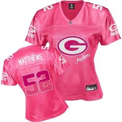 green bay packers #52 matthews pink fem fan women jerseys