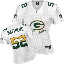 green bay packers #52 matthews white fem fan women jerseys