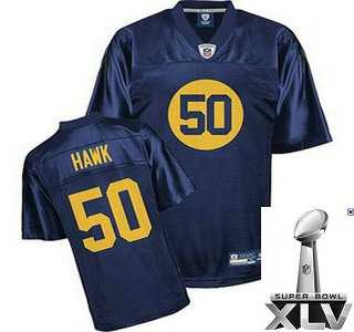 NFL Green Bay Packers 50 a j hawk blue jersey {2011 Super Bowl Xlv }