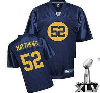 NFL Green Bay Packers 52 Clay Matthews Blue Jersey {2011 Super Bowl Xlv }