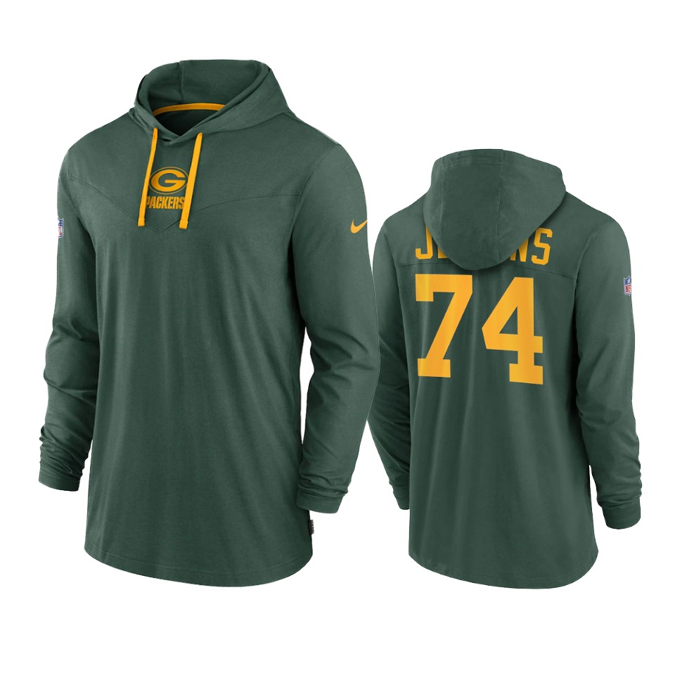 green bay packers elgton jenkins green sideline performance hoodie tri blend t shirt