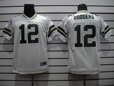 green pay packers #12 youth white jerseys(kids)