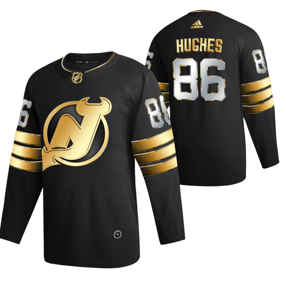 jack hughes New Jersey Devils Black 2021 Golden Edition Jersey Limited Authentic