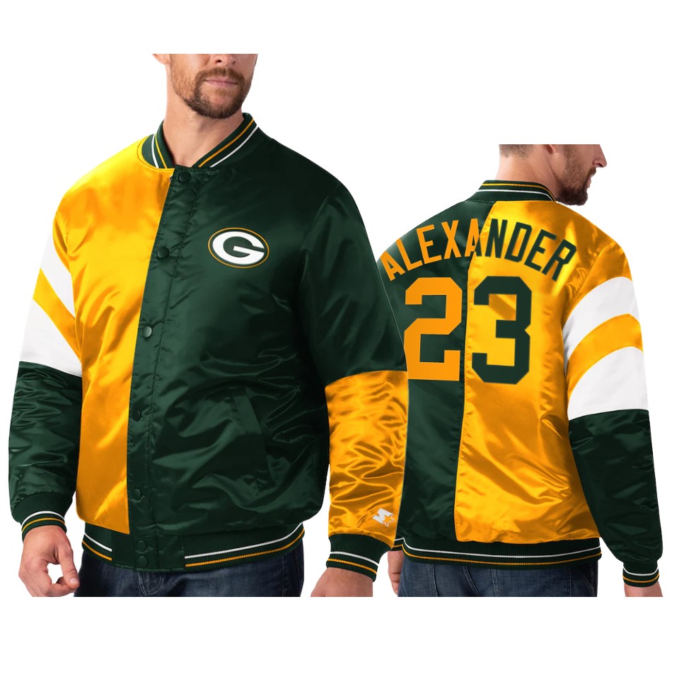 jaire alexander packers green gold split leader varsity jacket