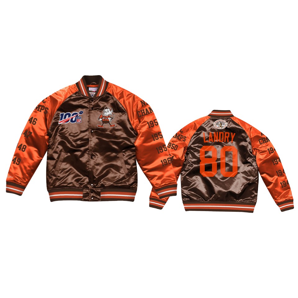 jarvis landry browns brown 100th season satin full snap jacket