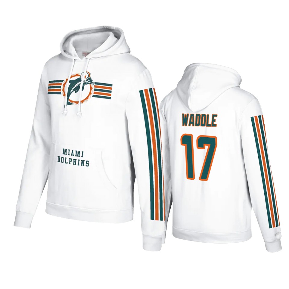 jaylen waddle dolphins white three stripe hoodie