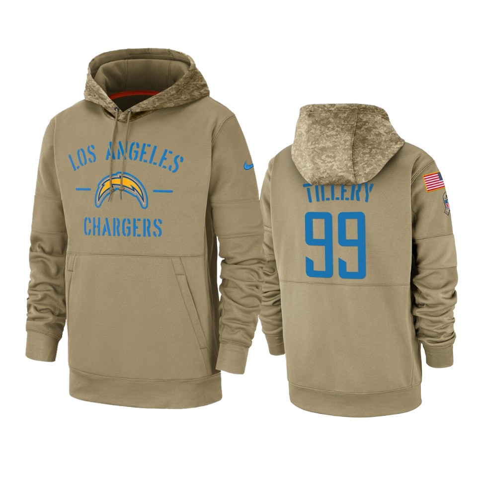 jerry tillery chargers tan 2019 salute to service sideline therma hoodie