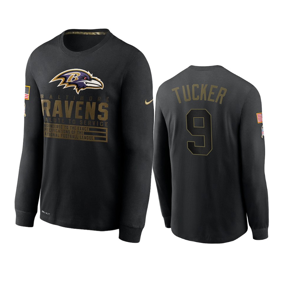 justin tucker ravens black 2020 salute to service sideline performance long sleeve t shirt