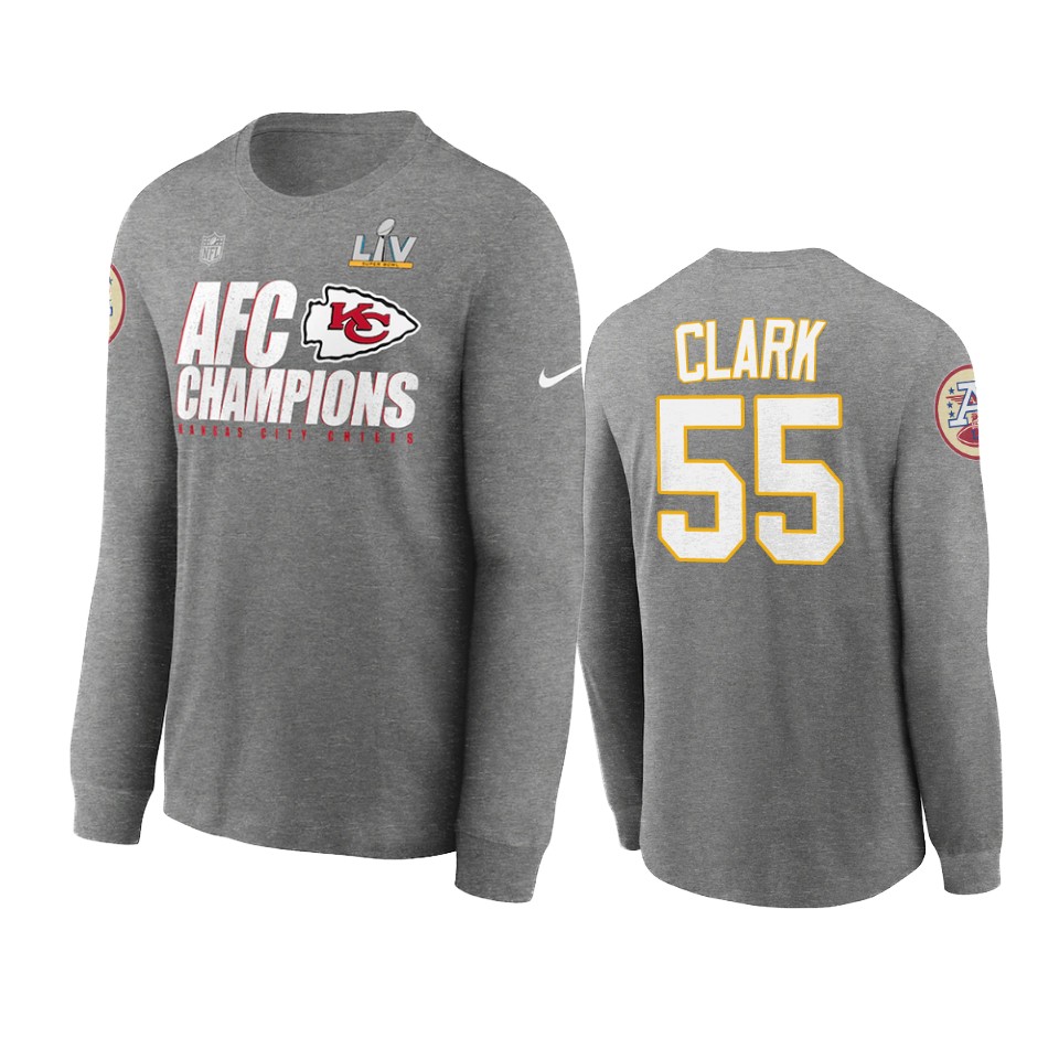 kansas city chiefs frank clark red 2020 afc champions trophy t shirt