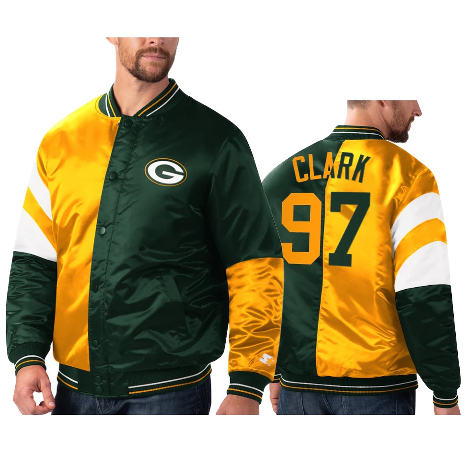 kenny clark packers green gold split leader varsity jacket