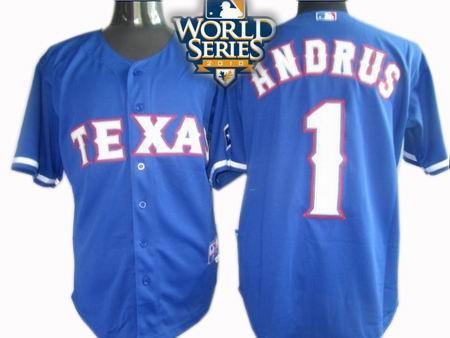 kids 2010 world series patch texas rangers #1 elvis andrus blue
