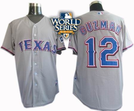 kids 2010 world series patch texas rangers #12 guzman grey