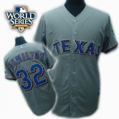 kids 2010 world series patch texas rangers #32 josh hamilton grey