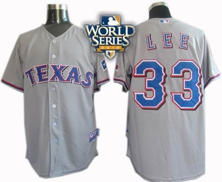 kids 2010 world series patch texas rangers #33 cliff lee grey
