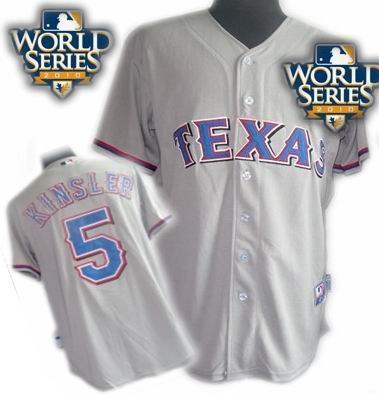 kids 2010 world series patch texas rangers #5 ian kinsler gray