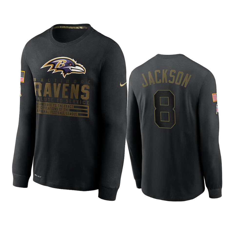lamar jackson ravens black 2020 salute to service sideline performance long sleeve t shirt